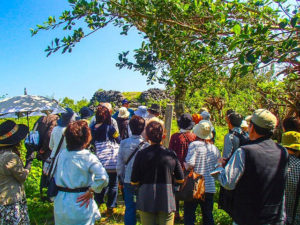 パナリ島の島内散策ツアーに参加中の団体客