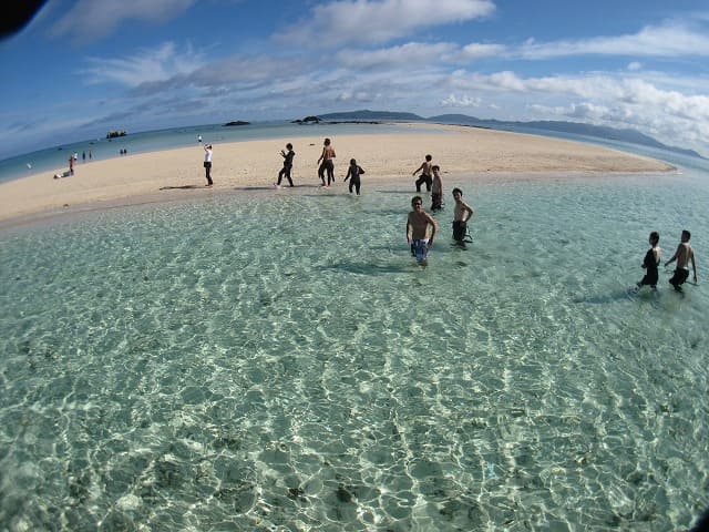 幻の島に上陸するツアー客