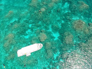 海底が見えるほど透明な石垣島の海を空撮