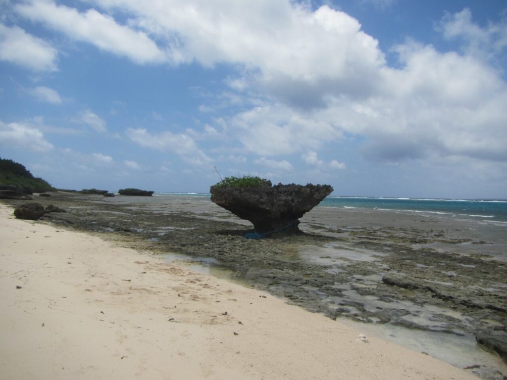 黒島のビーチから見るきのこ岩