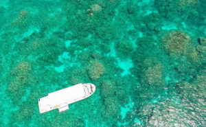 石垣島の透明な海に浮かぶ船