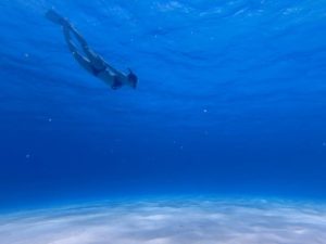 パナリ島の海でシュノーケリングをする女性