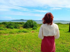 西表島の景色を眺める女性